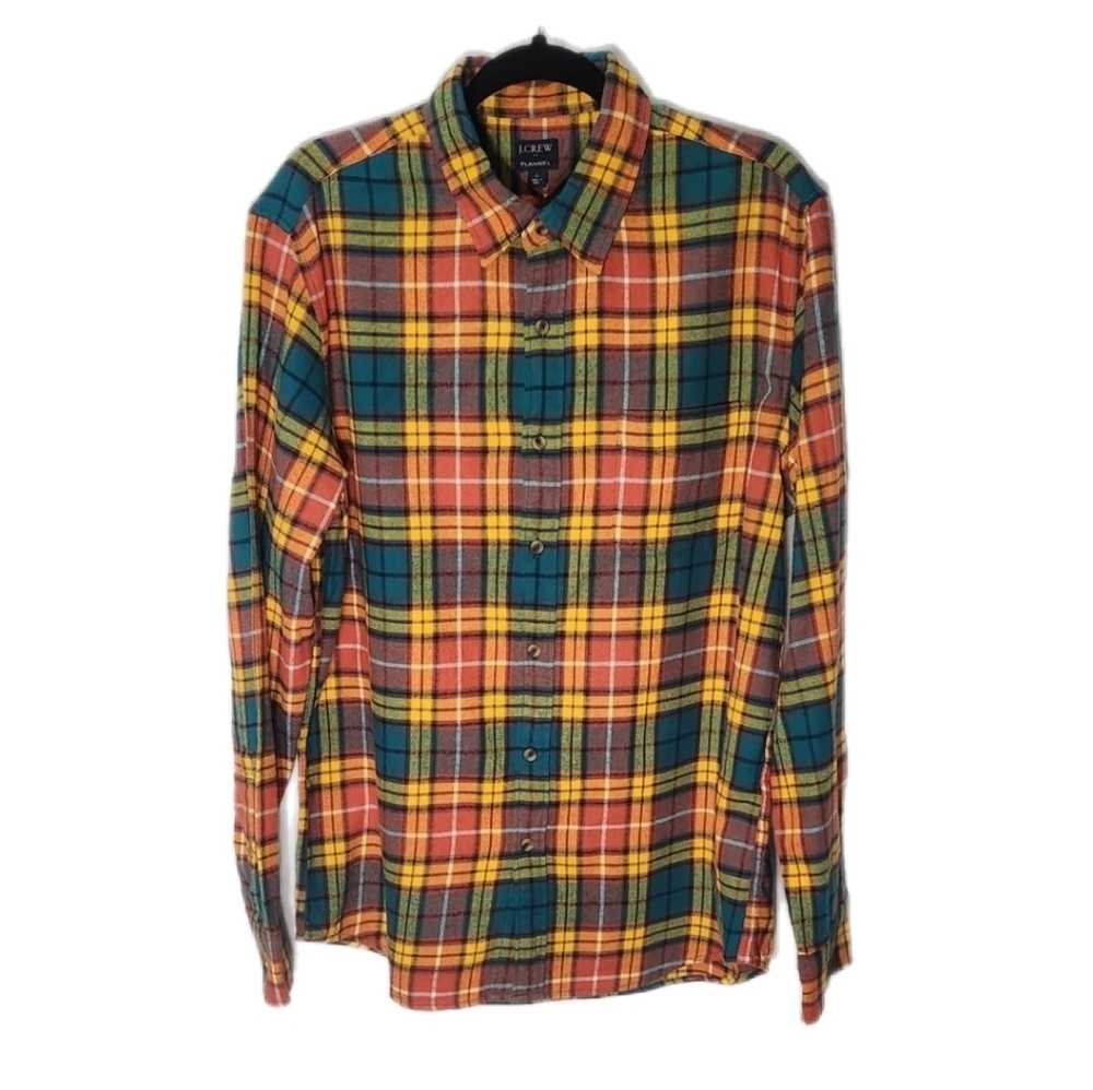 J.CREW  Factory Orange Plaid Long Sleeve Shirt Mens S M L XL 100% Cotton Flannel